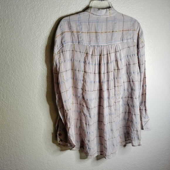 Free People XS Top Break My Stripe Plaid Shirt Oversized OB857288 sz S - Picture 7 of 7